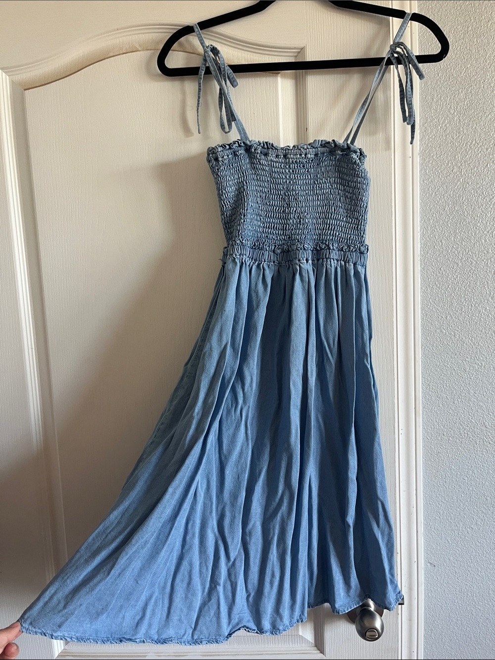 Light Blue Smocked Sundress with Tie Straps